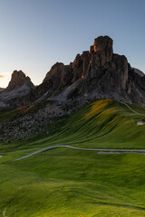 Sunset in the Dolomites Alps, Passo Giau, Italy