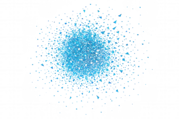 Abstract Burst of Shimmering Cyan and Blue Geometric Particles Creating a Dynamic, Energetic Explosion Effect