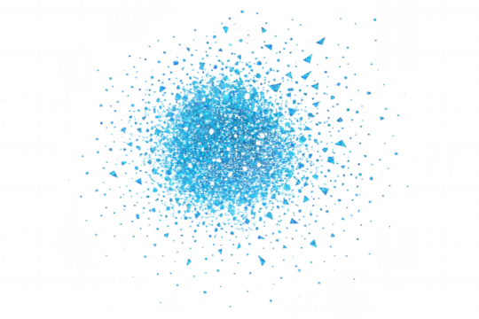 Abstract Burst of Shimmering Cyan and Blue Geometric Particles Creating a Dynamic, Energetic Explosion Effect