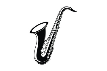 Black and White Saxophone Illustration Musical Instrument Design Graphic