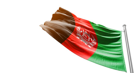 Afghanistan national flag waving on white background with cutout path. A flag on isolated...