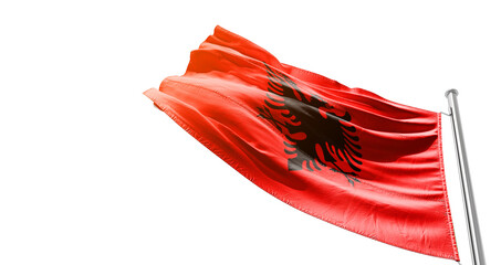 Albania national flag waving on white background with cutout path. A flag on isolated background...