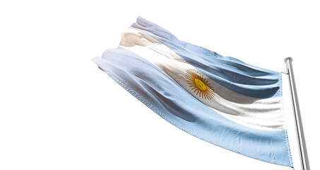 Argentina national flag waving on white background with cutout path. A flag on isolated background...