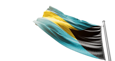 The Bahamas national flag waving on white background with cutout path. A flag on isolated...