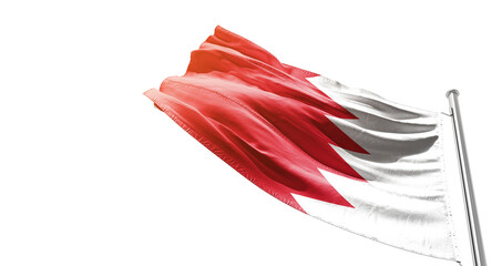 Bahrain national flag waving on white background with cutout path. A flag on isolated background...