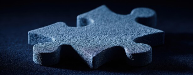 The solitary blue puzzle piece resting on a dark textured surface.