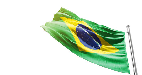 Brazil national flag waving on white background with cutout path. A flag on isolated background...