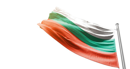 Bulgaria national flag waving on white background with cutout path. A flag on isolated background with cliping mask. Bulgaria national flag for independence day.
