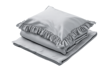 Light gray bedding set with decorative ruffles