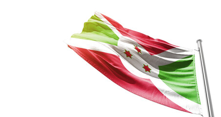 Burundi national flag waving on white background with cutout path. A flag on isolated background with cliping mask. Burundi national flag for independence day.