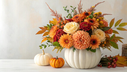 Obraz premium Autumn flowers in vintage vase – rustic floral bouquet JPG image