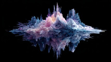 Naklejka premium Abstract Colorful Waveform Landscape with Reflection on Black Background