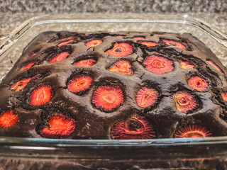 Freshly Baked Chocolate Brownie with Strawberries