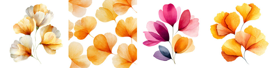 Fototapeta premium Translucent Floral Watercolor: Ginkgo Leaves Collection
