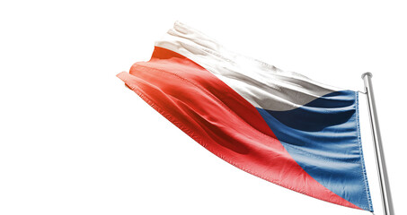 Czech Republic national flag waving on white background with cutout path. A flag on isolated...