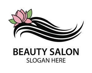A beauty salon logo featuring flowing hair and a pink lotus flower, ideal for hair stylists, spas, and cosmetic businesses