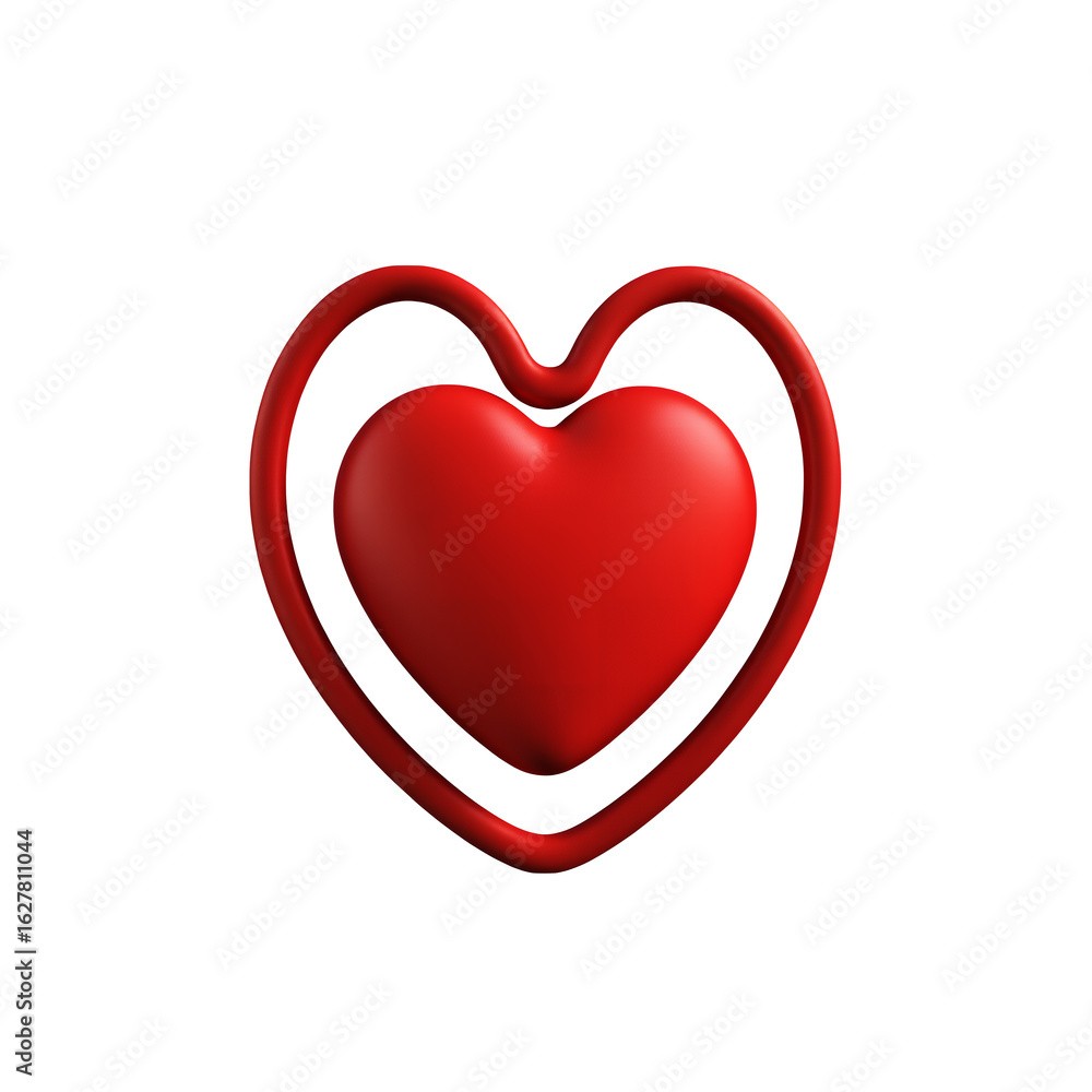 Aufkleber a red heart shape inside of a red heart outline in a studio shot on transparent background
