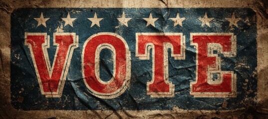 Vintage vote election sign banner. Democracy nation politic campaign. Generative AI technology.	
