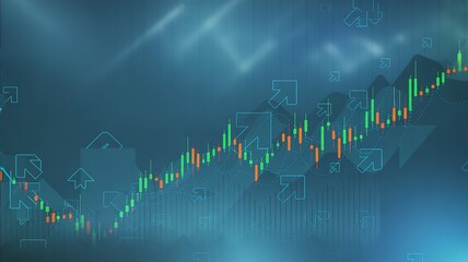 Obraz premium Financial market growth with candlestick chart and directional arrows