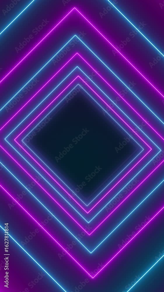 Poster vertical video animation of abstract glowing motion design with blue and purple neon cubes - abstrac