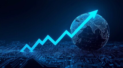 A vibrant financial graph with a rising red arrow illustrates market growth and success business up arrow holographic economic chart global economic trend analysis financial graph.
