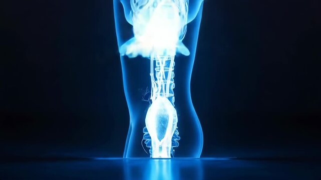 Animated Human Torso Bones with Glowing Nerves on Black Background