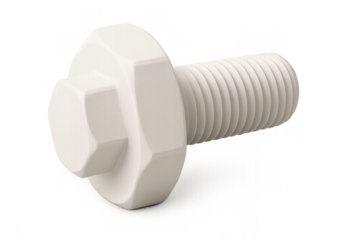 White bolt lying on a transparent background, representing concepts of construction, industry, and diy projects