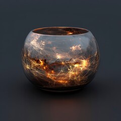 A glowing network sphere in glass