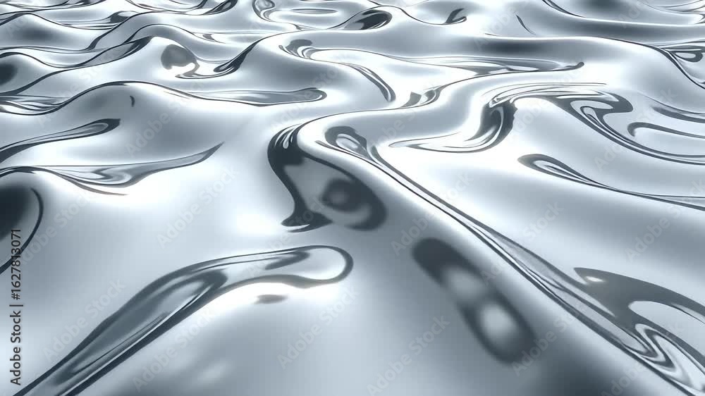 Poster abstract silver liquid metal waves flowing animation background seamless loop motion graphics design