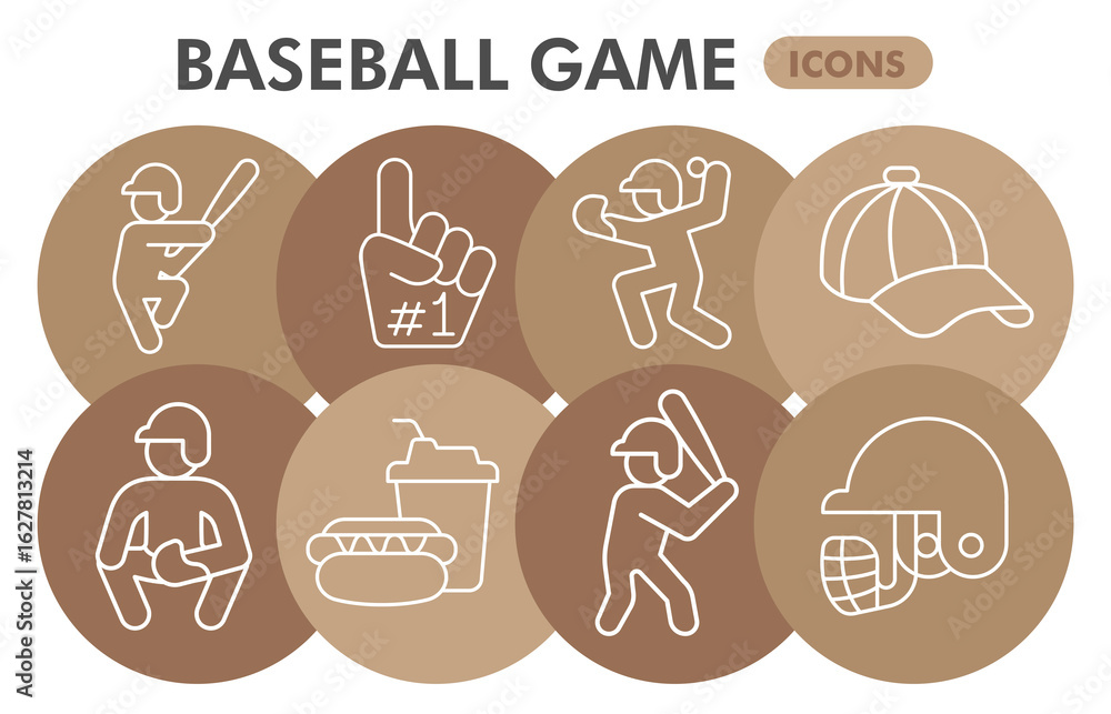 Poster baseball game symbols collection or sketches, baseball theme bubble with thin line style signs for w