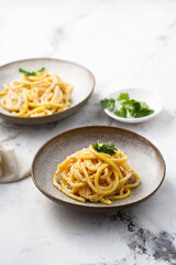 Homemade pasta with cheese sauce