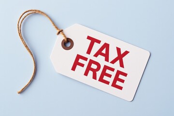 Bold red 'Tax-Free' tag promises savings and financial relief, set against a minimalist blue backdrop for a clean, modern advertising campaign.