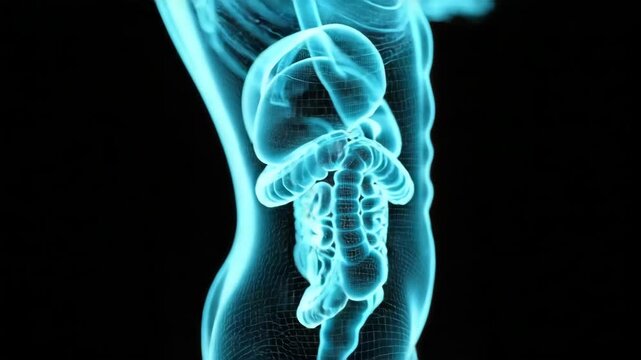 Human Digestive System Wireframe Visual on Black Background
