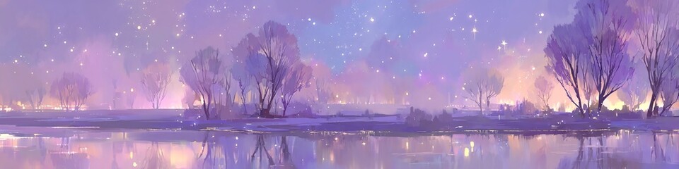 Aguas tranquilas reflejando estrellas y nubes brillantes