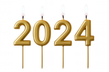 Golden Anniversary Celebration Candles Displaying the Year 2024 with Lit Flames