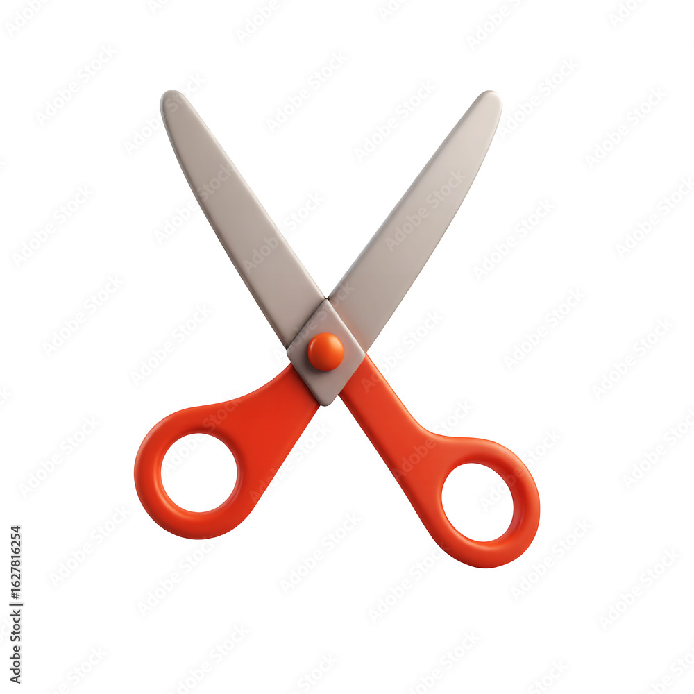 Poster a pair of scissors with orange handles and silver blades isolated image on transparent background