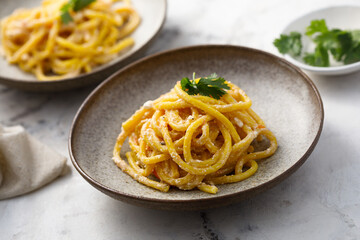 Homemade pasta with cheese sauce