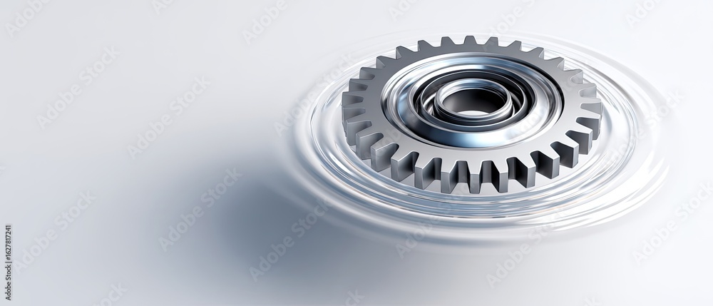 Poster a metallic gear spinning on a smooth surface, creating a sense of motion and precision in a minimali