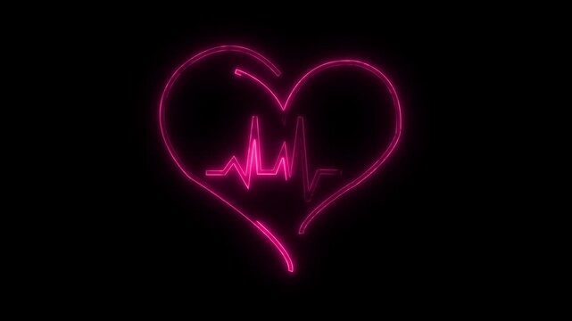 heart beat line animation on black background. medical concept Abstract glowing heartbeat signal icon animation video. love border in hart .on the black background 4k, video,