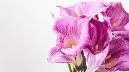 Cluster of Purple and White Calla Lilies.