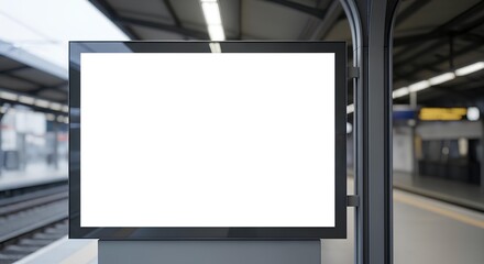 Blank digital billboard screen at train station platform for advertisement