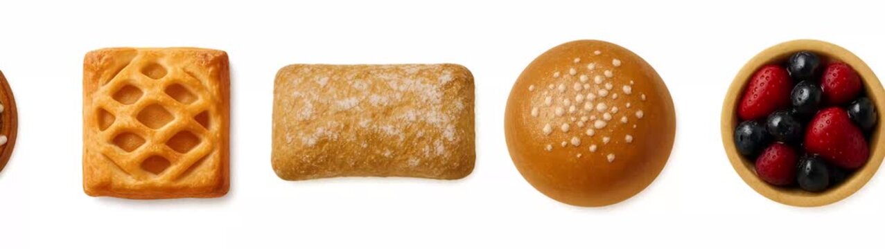 Various types of bread and rolls. Circular animation. Loop