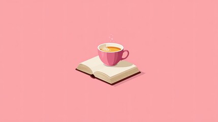 Minimalist Coffee and Book on Pink Background