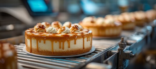 Caramel and cream cake. Dessert sweet food. Generative AI technology.