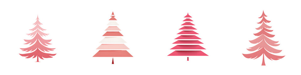 Obraz premium Set of Abstract Pink Christmas Trees. Modern Holiday Decoration. Vector Illustration.