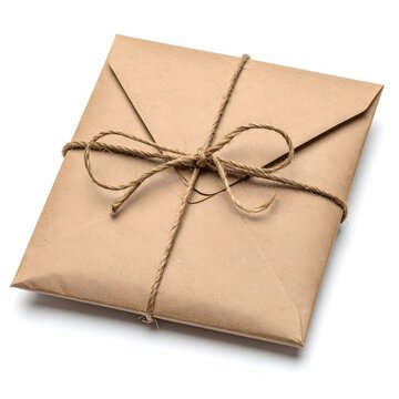 Closed Kraft Paper Envelope with Twine String on a White Background

