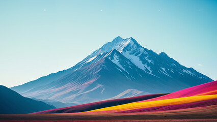 Computer generated image of colorful mountain landscape.