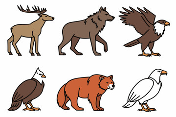 Naklejka premium Collection of north american wildlife animals isolated on white background