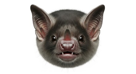 Obraz premium Realistic portrait of a common vampire bat head, Desmodus rotundus, isolated on a clean white background.