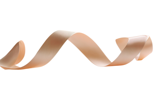 A peach-colored ribbon curls gracefully